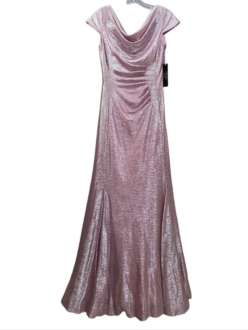 Nwt Tahari Orchid Pink Silver Blush Draped Neck Shortsleeve Evening Gown
